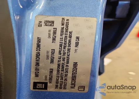 2014 Chevrolet Spark 1Lt z USA, uszkodzony, nr VIN KL8CD6S97EC524664